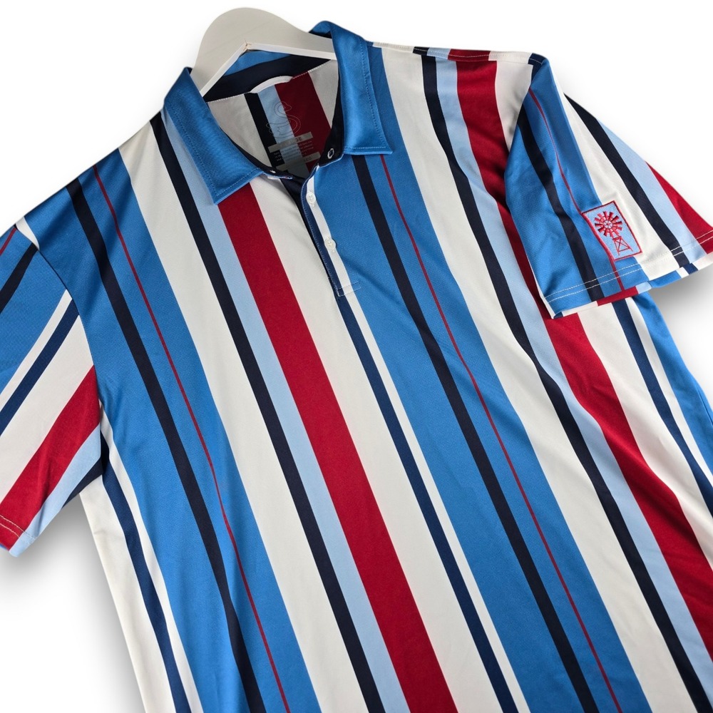Swannies Golf Polo Mens XL Blue Red White Striped Bamboo Repreve Stretch Shirt